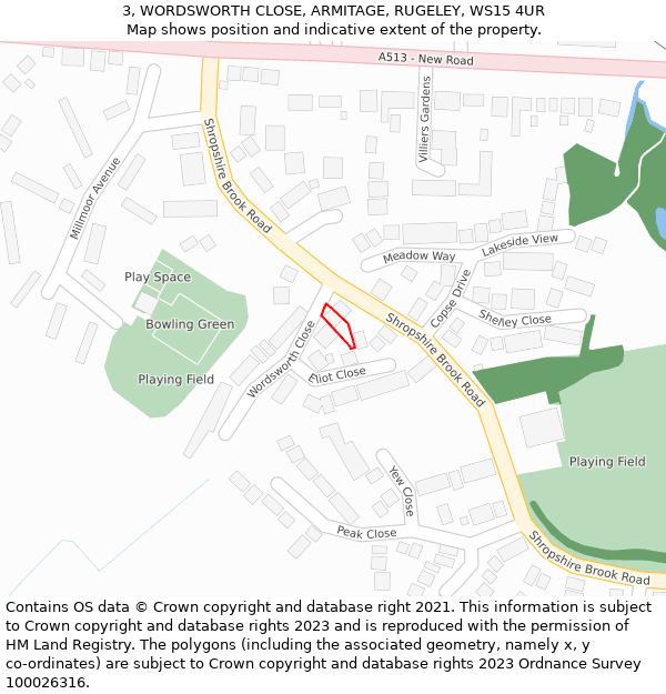 3, WORDSWORTH CLOSE, ARMITAGE, RUGELEY, WS15 4UR: Location map and indicative extent of plot