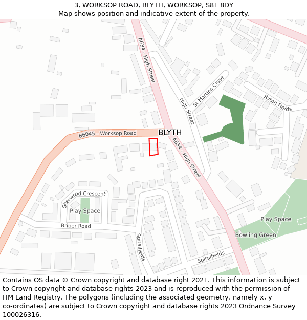3, WORKSOP ROAD, BLYTH, WORKSOP, S81 8DY: Location map and indicative extent of plot