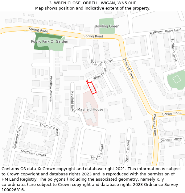 3, WREN CLOSE, ORRELL, WIGAN, WN5 0HE: Location map and indicative extent of plot