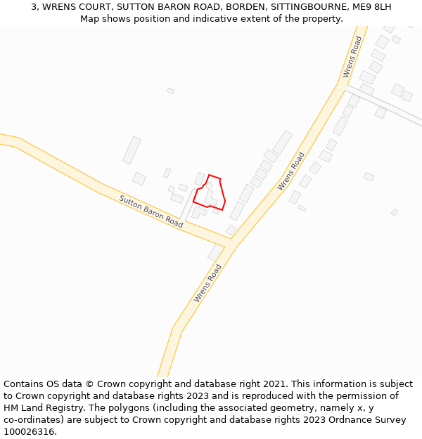 3, WRENS COURT, SUTTON BARON ROAD, BORDEN, SITTINGBOURNE, ME9 8LH: Location map and indicative extent of plot