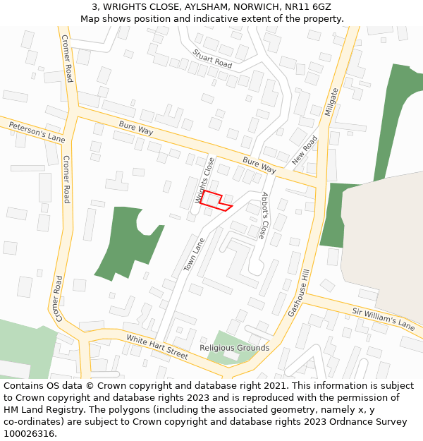 3, WRIGHTS CLOSE, AYLSHAM, NORWICH, NR11 6GZ: Location map and indicative extent of plot