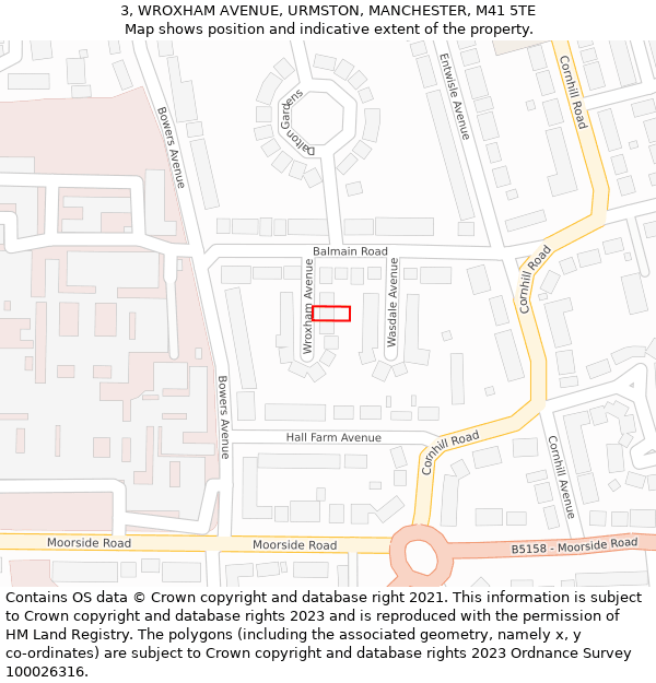 3, WROXHAM AVENUE, URMSTON, MANCHESTER, M41 5TE: Location map and indicative extent of plot