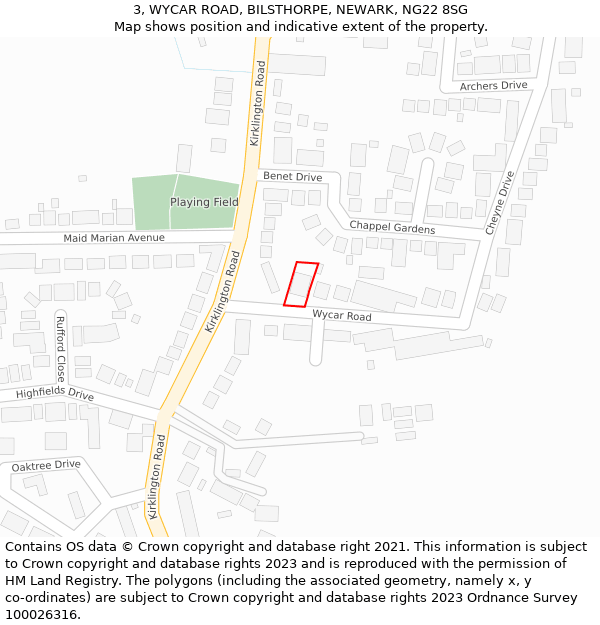 3, WYCAR ROAD, BILSTHORPE, NEWARK, NG22 8SG: Location map and indicative extent of plot