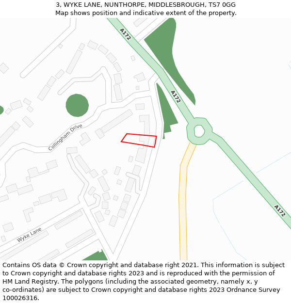 3, WYKE LANE, NUNTHORPE, MIDDLESBROUGH, TS7 0GG: Location map and indicative extent of plot