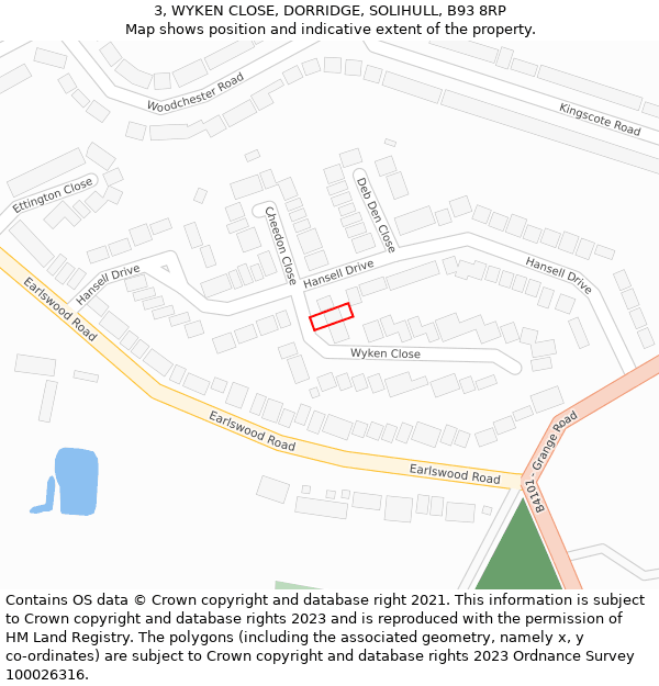 3, WYKEN CLOSE, DORRIDGE, SOLIHULL, B93 8RP: Location map and indicative extent of plot