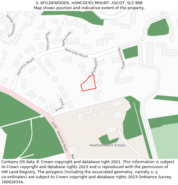 3, WYLDEWOODS, HANCOCKS MOUNT, ASCOT, SL5 9RB: Location map and indicative extent of plot