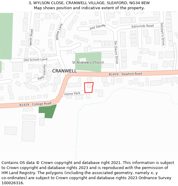 3, WYLSON CLOSE, CRANWELL VILLAGE, SLEAFORD, NG34 8EW: Location map and indicative extent of plot