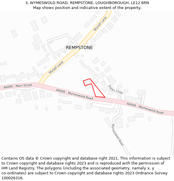 3, WYMESWOLD ROAD, REMPSTONE, LOUGHBOROUGH, LE12 6RN: Location map and indicative extent of plot