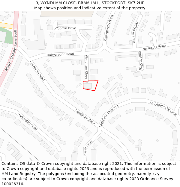 3, WYNDHAM CLOSE, BRAMHALL, STOCKPORT, SK7 2HP: Location map and indicative extent of plot