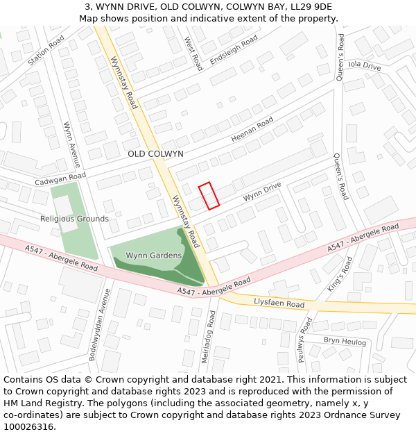 3, WYNN DRIVE, OLD COLWYN, COLWYN BAY, LL29 9DE: Location map and indicative extent of plot