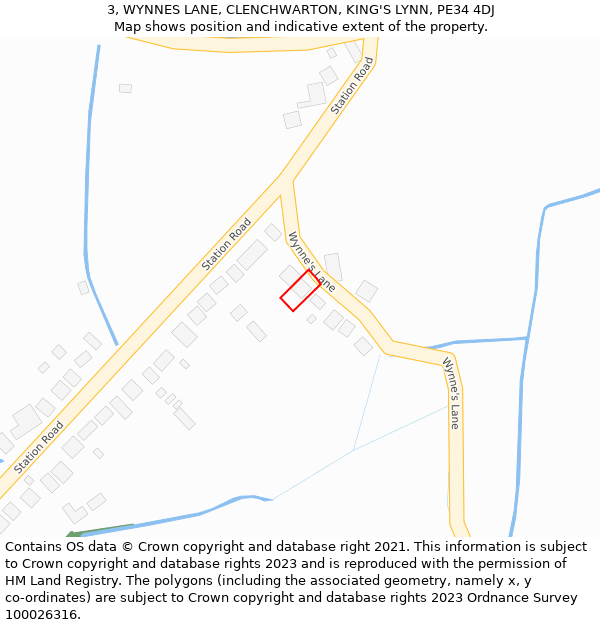 3, WYNNES LANE, CLENCHWARTON, KING'S LYNN, PE34 4DJ: Location map and indicative extent of plot