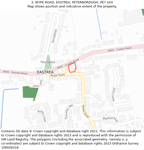 3, WYPE ROAD, EASTREA, PETERBOROUGH, PE7 2AX: Location map and indicative extent of plot