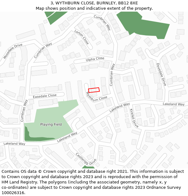 3, WYTHBURN CLOSE, BURNLEY, BB12 8XE: Location map and indicative extent of plot