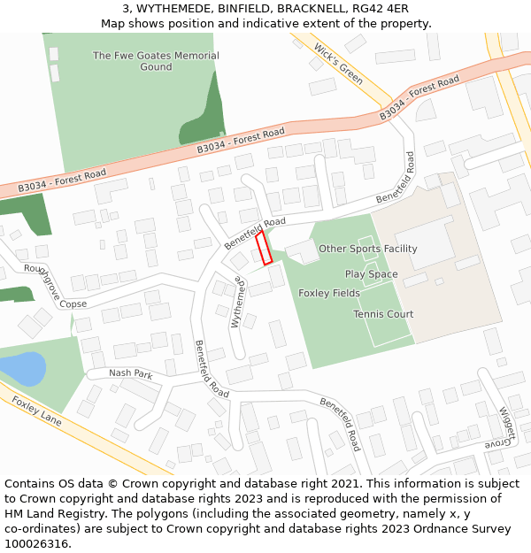 3, WYTHEMEDE, BINFIELD, BRACKNELL, RG42 4ER: Location map and indicative extent of plot