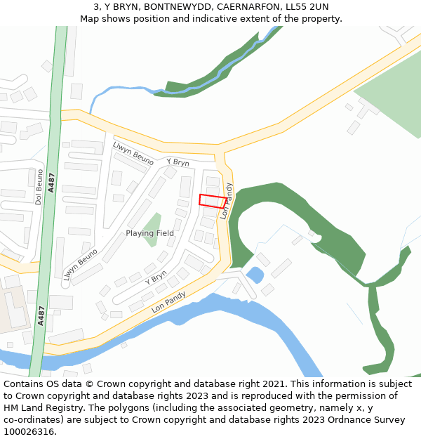 3, Y BRYN, BONTNEWYDD, CAERNARFON, LL55 2UN: Location map and indicative extent of plot