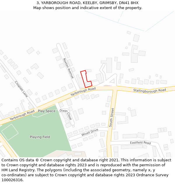 3, YARBOROUGH ROAD, KEELBY, GRIMSBY, DN41 8HX: Location map and indicative extent of plot