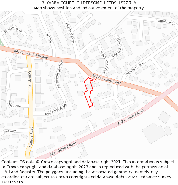 3, YARRA COURT, GILDERSOME, LEEDS, LS27 7LA: Location map and indicative extent of plot