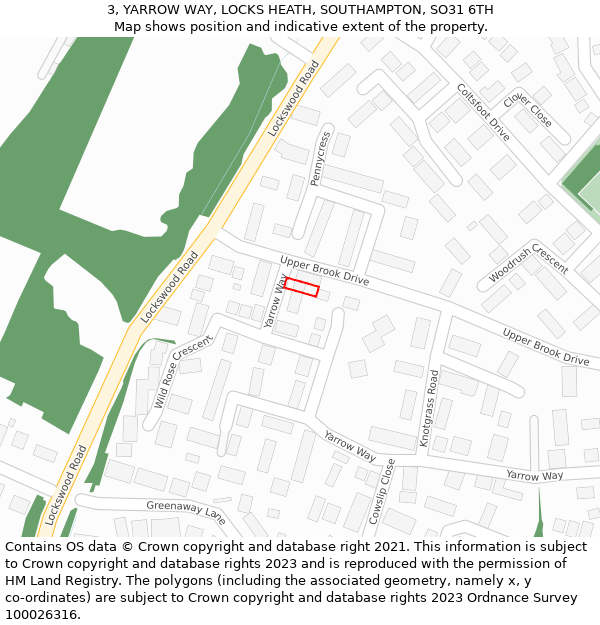 3, YARROW WAY, LOCKS HEATH, SOUTHAMPTON, SO31 6TH: Location map and indicative extent of plot