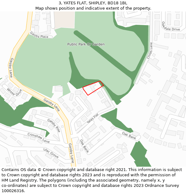 3, YATES FLAT, SHIPLEY, BD18 1BL: Location map and indicative extent of plot