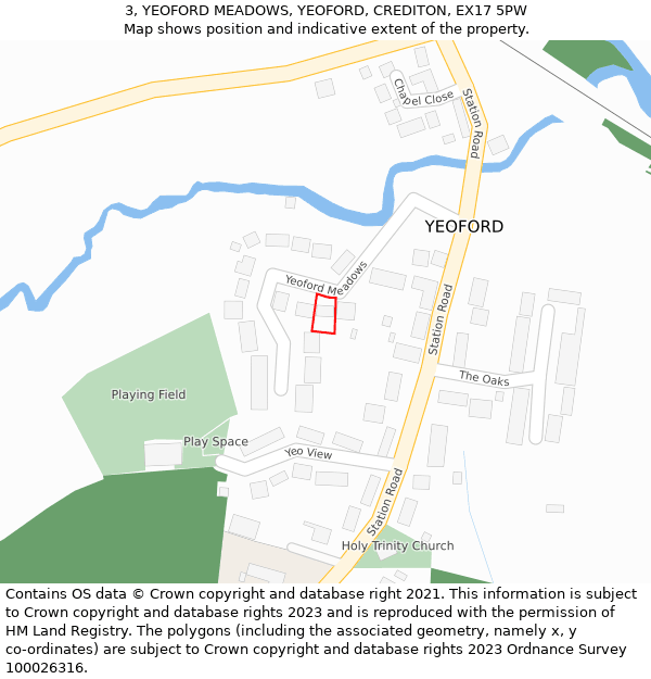3, YEOFORD MEADOWS, YEOFORD, CREDITON, EX17 5PW: Location map and indicative extent of plot