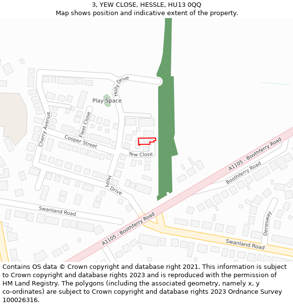 3, YEW CLOSE, HESSLE, HU13 0QQ: Location map and indicative extent of plot