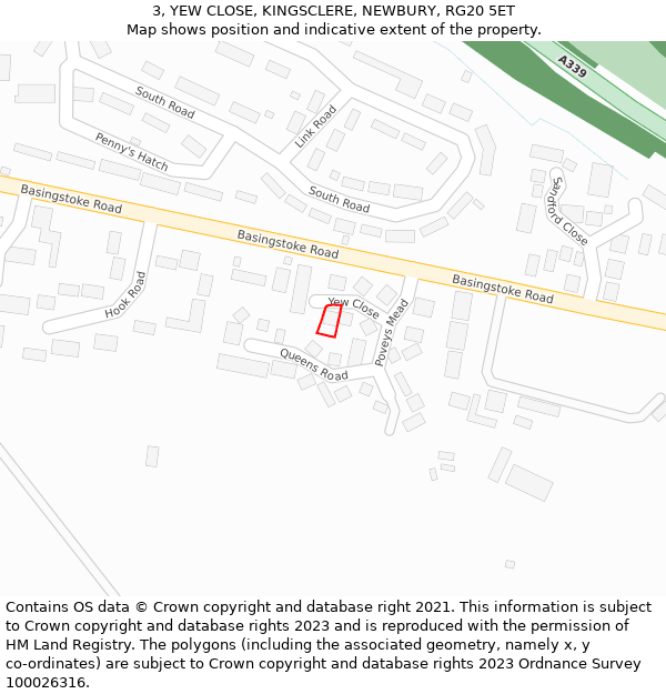 3, YEW CLOSE, KINGSCLERE, NEWBURY, RG20 5ET: Location map and indicative extent of plot