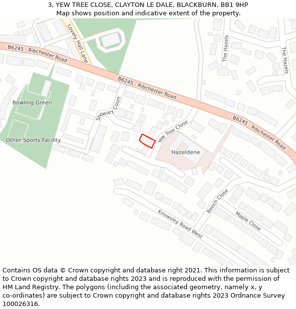 3, YEW TREE CLOSE, CLAYTON LE DALE, BLACKBURN, BB1 9HP: Location map and indicative extent of plot