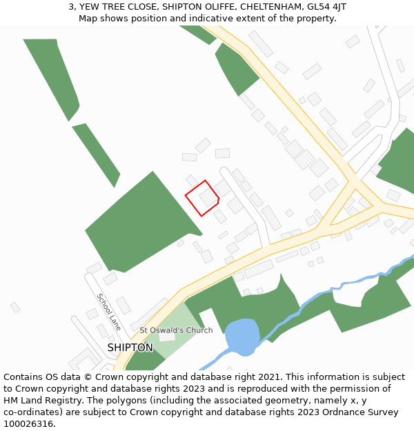 3, YEW TREE CLOSE, SHIPTON OLIFFE, CHELTENHAM, GL54 4JT: Location map and indicative extent of plot