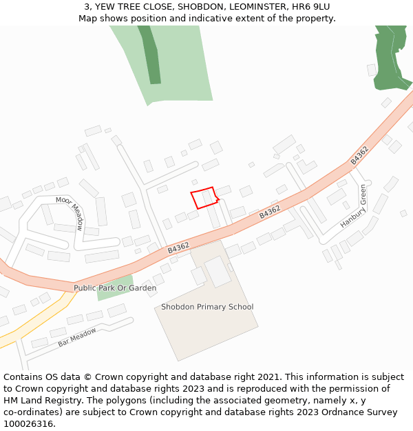3, YEW TREE CLOSE, SHOBDON, LEOMINSTER, HR6 9LU: Location map and indicative extent of plot