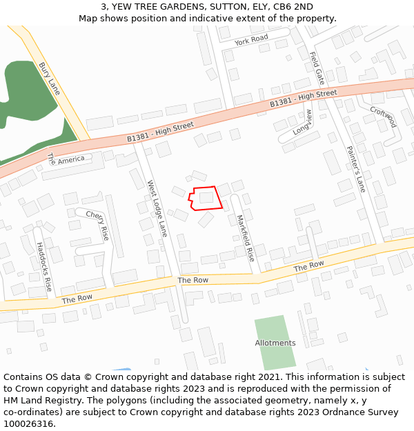 3, YEW TREE GARDENS, SUTTON, ELY, CB6 2ND: Location map and indicative extent of plot