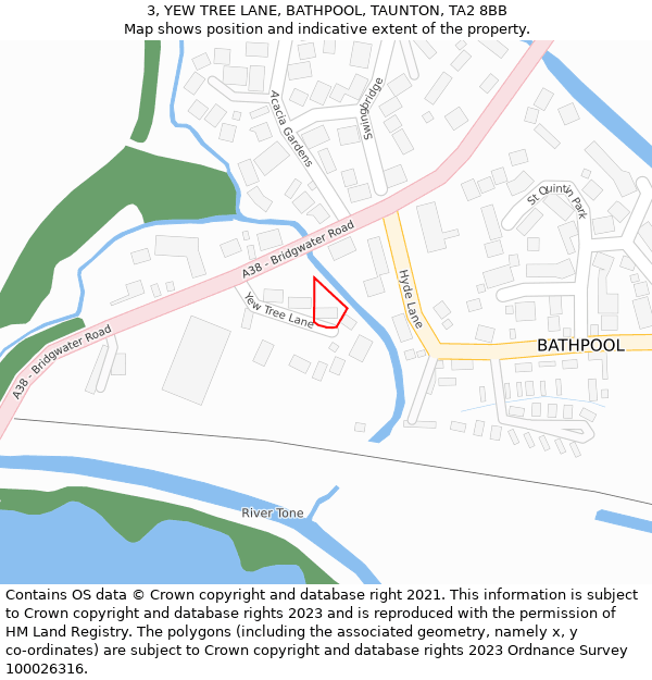 3, YEW TREE LANE, BATHPOOL, TAUNTON, TA2 8BB: Location map and indicative extent of plot