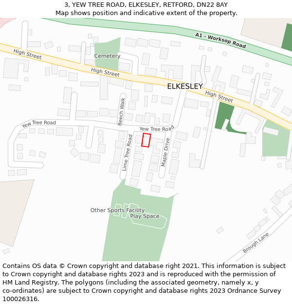 3, YEW TREE ROAD, ELKESLEY, RETFORD, DN22 8AY: Location map and indicative extent of plot