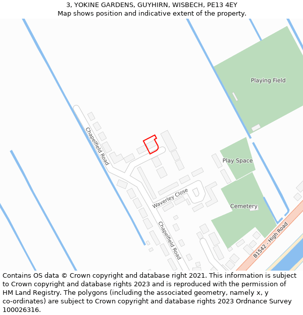 3, YOKINE GARDENS, GUYHIRN, WISBECH, PE13 4EY: Location map and indicative extent of plot