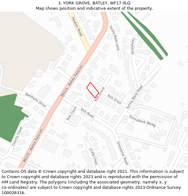 3, YORK GROVE, BATLEY, WF17 0LQ: Location map and indicative extent of plot