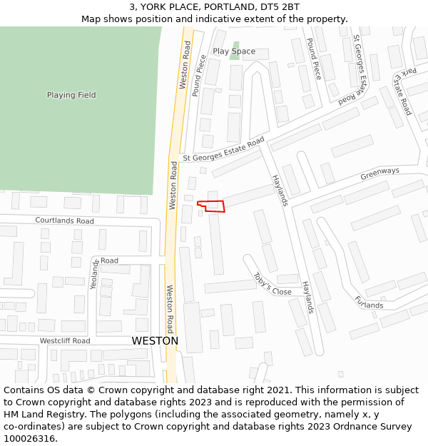 3, YORK PLACE, PORTLAND, DT5 2BT: Location map and indicative extent of plot