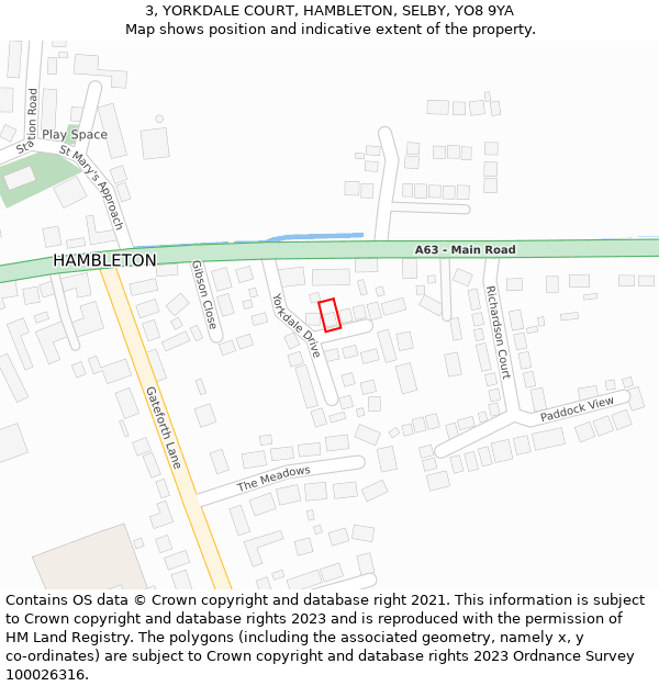 3, YORKDALE COURT, HAMBLETON, SELBY, YO8 9YA: Location map and indicative extent of plot