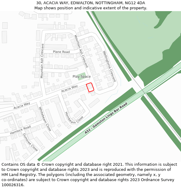 30, ACACIA WAY, EDWALTON, NOTTINGHAM, NG12 4DA: Location map and indicative extent of plot