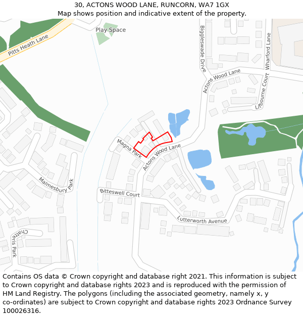 30, ACTONS WOOD LANE, RUNCORN, WA7 1GX: Location map and indicative extent of plot
