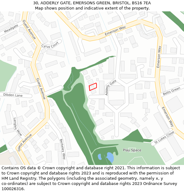 30, ADDERLY GATE, EMERSONS GREEN, BRISTOL, BS16 7EA: Location map and indicative extent of plot