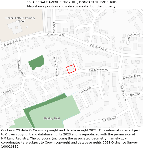 30, AIREDALE AVENUE, TICKHILL, DONCASTER, DN11 9UD: Location map and indicative extent of plot