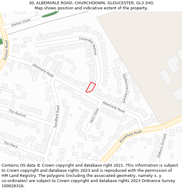 30, ALBEMARLE ROAD, CHURCHDOWN, GLOUCESTER, GL3 2HG: Location map and indicative extent of plot