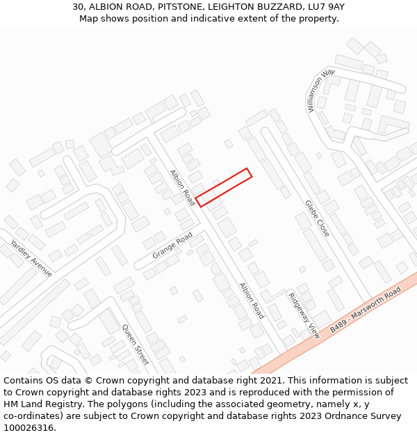 30, ALBION ROAD, PITSTONE, LEIGHTON BUZZARD, LU7 9AY: Location map and indicative extent of plot