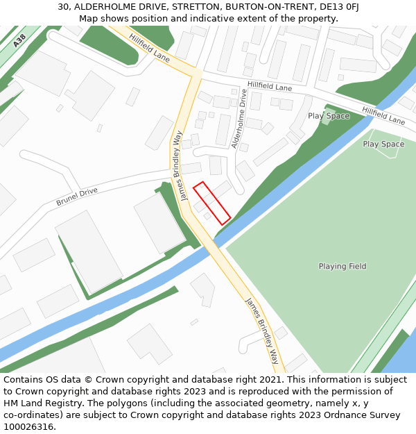 30, ALDERHOLME DRIVE, STRETTON, BURTON-ON-TRENT, DE13 0FJ: Location map and indicative extent of plot