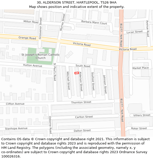 30, ALDERSON STREET, HARTLEPOOL, TS26 9HA: Location map and indicative extent of plot