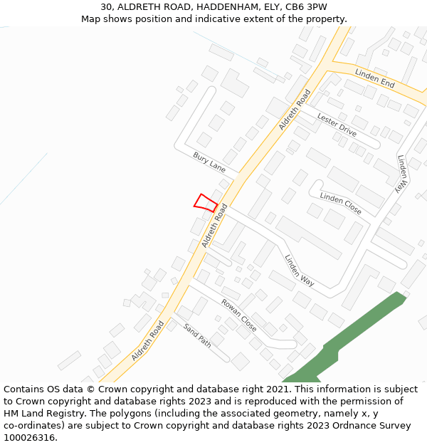 30, ALDRETH ROAD, HADDENHAM, ELY, CB6 3PW: Location map and indicative extent of plot