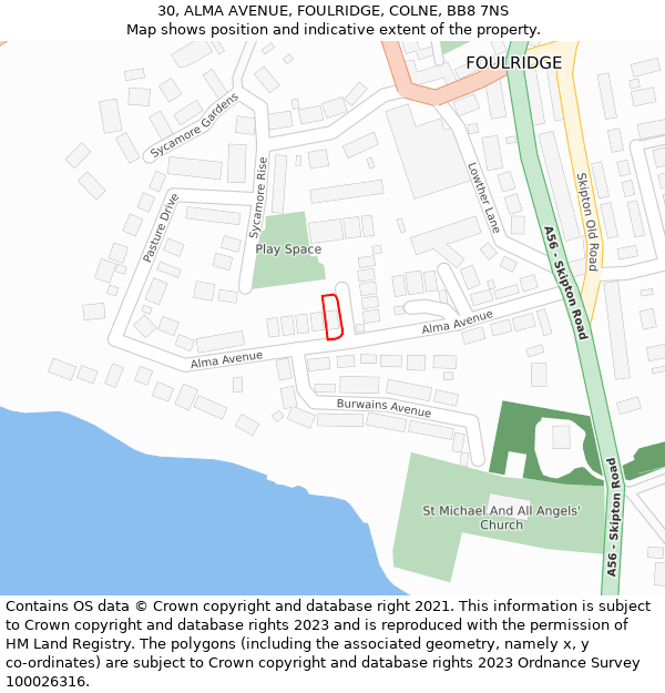 30, ALMA AVENUE, FOULRIDGE, COLNE, BB8 7NS: Location map and indicative extent of plot