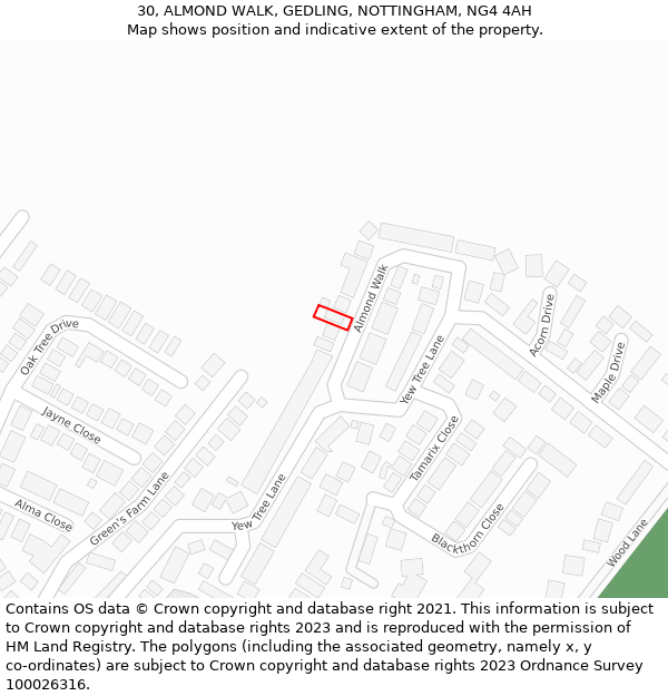 30, ALMOND WALK, GEDLING, NOTTINGHAM, NG4 4AH: Location map and indicative extent of plot