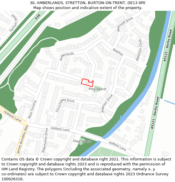 30, AMBERLANDS, STRETTON, BURTON-ON-TRENT, DE13 0PE: Location map and indicative extent of plot