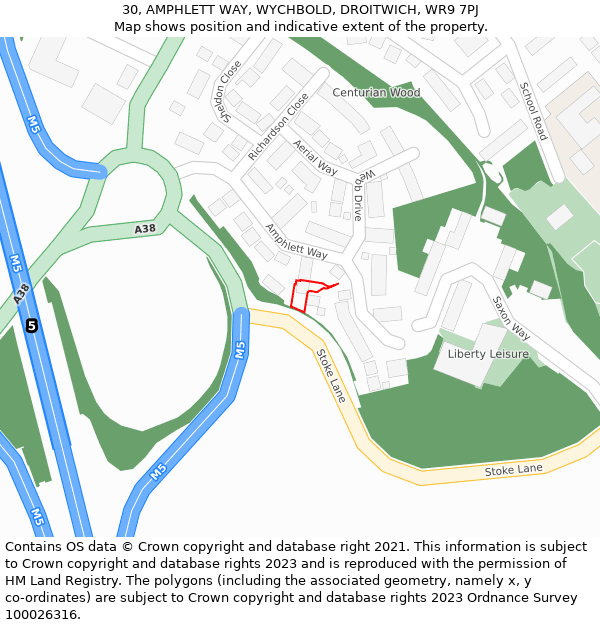 30, AMPHLETT WAY, WYCHBOLD, DROITWICH, WR9 7PJ: Location map and indicative extent of plot