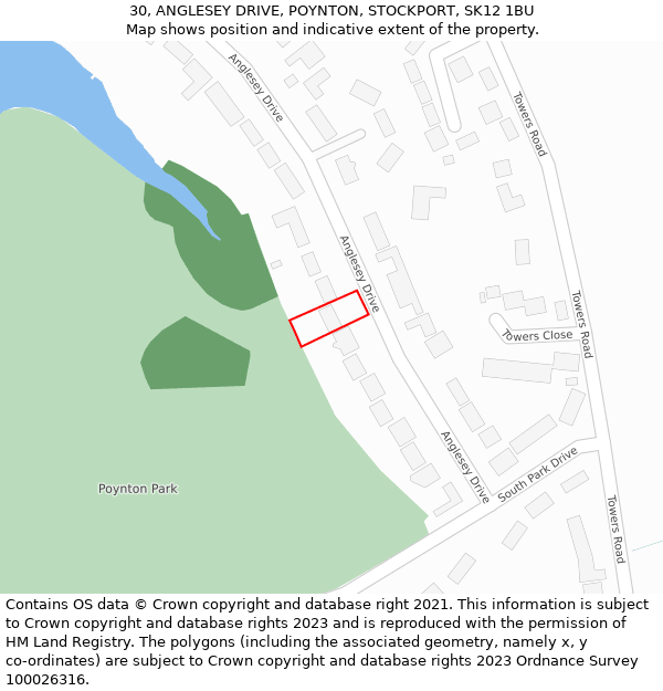 30, ANGLESEY DRIVE, POYNTON, STOCKPORT, SK12 1BU: Location map and indicative extent of plot